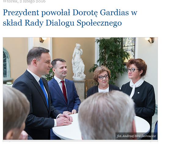 Thumbnail for the post titled: Prezydent powołał Dorotę Gardias w skład Rady Dialogu Społecznego
