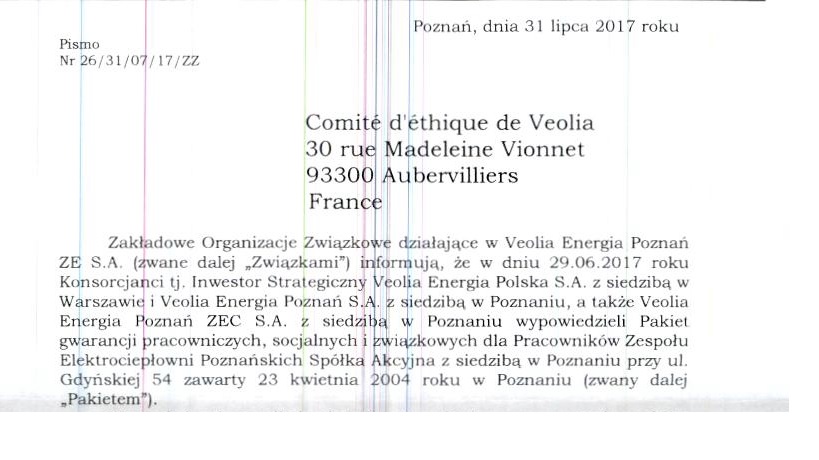 Thumbnail for the post titled: Pismo organizacji związkowych do Komisji Etyki Veolia