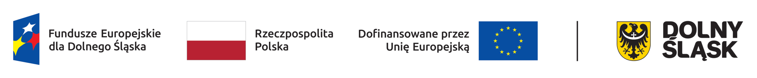 Cztery logotypy przedstawione w poziomym układzie.