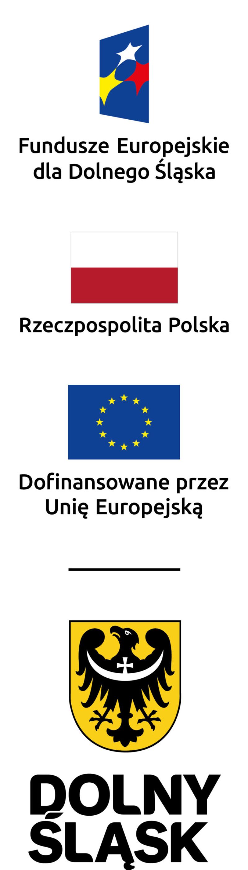 Cztery logotypy przedstawione w pionowym układzie.